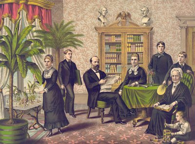 James Garfield und seine Familie, veröffentlicht von Kurz & Allison, ca. 1882 von American School